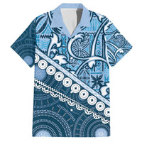 Blue Bula Fiji Family Matching Long Sleeve Bodycon Dress and Hawaiian Shirt Fijian Language Week Tapa Cloth - Pastel