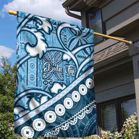 Blue Bula Fiji Garden Flag Fijian Language Week Tapa Cloth - Pastel LT14 - Polynesian Pride