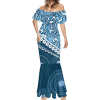 Blue Bula Fiji Mermaid Dress Fijian Language Week Tapa Cloth - Pastel