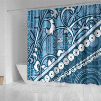 Blue Bula Fiji Shower Curtain Fijian Language Week Tapa Cloth - Pastel