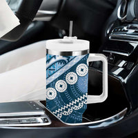 Blue Bula Fiji Tumbler With Handle Fijian Language Week Tapa Cloth - Pastel LT14 - Polynesian Pride