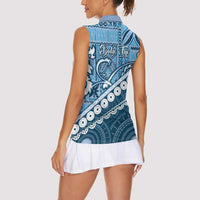 Blue Bula Fiji Women Sleeveless Polo Shirt Fijian Language Week Tapa Cloth - Pastel