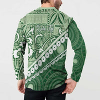 Green Bula Fiji Button Sweatshirt Fijian Language Week Tapa Cloth - Pastel LT14 - Polynesian Pride