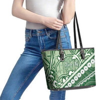 Green Bula Fiji Leather Tote Bag Fijian Language Week Tapa Cloth - Pastel LT14 - Polynesian Pride
