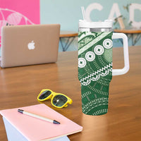 Green Bula Fiji Tumbler With Handle Fijian Language Week Tapa Cloth - Pastel LT14 - Polynesian Pride