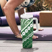 Green Bula Fiji Tumbler With Handle Fijian Language Week Tapa Cloth - Pastel LT14 - Polynesian Pride