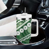 Green Bula Fiji Tumbler With Handle Fijian Language Week Tapa Cloth - Pastel LT14 - Polynesian Pride