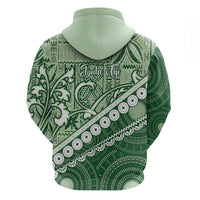 Green Bula Fiji Zip Hoodie Fijian Language Week Tapa Cloth - Pastel