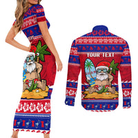 Custom Guam Christmas Couples Matching Short Sleeve Bodycon Dress and Long Sleeve Button Shirt Guaman Santas Felis Pasgua LT14 - Polynesian Pride