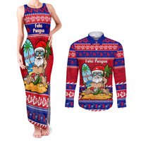 Custom Guam Christmas Couples Matching Tank Maxi Dress and Long Sleeve Button Shirt Guaman Santas Felis Pasgua LT14 Blue - Polynesian Pride