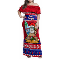 Custom Guam Christmas Family Matching Off Shoulder Maxi Dress and Hawaiian Shirt Guaman Santas Felis Pasgua LT14 Mom's Dress Blue - Polynesian Pride