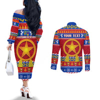 Custom Philippines Christmas Couples Matching Off The Shoulder Long Sleeve Dress and Long Sleeve Button Shirt Filipino Parol Maligayang Pasko LT14 - Polynesian Pride