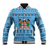 Custom Fiji Christmas Baseball Jacket Fijian Tapa Marau na Kerisimasi LT14 Unisex Blue - Polynesian Pride