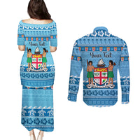 Custom Fiji Christmas Couples Matching Puletasi Dress and Long Sleeve Button Shirt Fijian Tapa Marau na Kerisimasi LT14 - Polynesian Pride