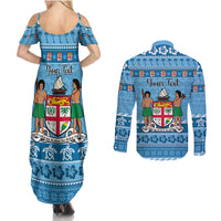 Custom Fiji Christmas Couples Matching Summer Maxi Dress and Long Sleeve Button Shirt Fijian Tapa Marau na Kerisimasi LT14 - Polynesian Pride