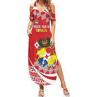 Custom Mate Maa Tonga Summer Maxi Dress 2024 Go Champions LT14 Women Red - Polynesian Pride