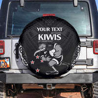 Aotearoa Rugby Custom Spare Tire Cover Maori Kiwi - Mascot Style LT14 Black - Polynesian Pride