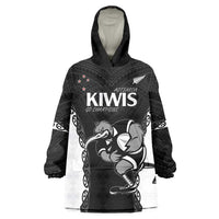 Aotearoa Rugby Custom Wearable Blanket Hoodie Maori Kiwi - Mascot Style LT14 One Size Black - Polynesian Pride