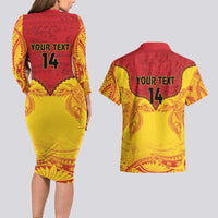 Papua New Guinea Rugby Custom Couples Matching Long Sleeve Bodycon Dress and Hawaiian Shirt Go Kumuls PNG - Polynesian Pattern