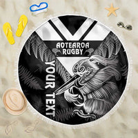 Aotearoa Silver Fern Rugby Custom Beach Blanket 2024 Go Kiwi LT14 One Size 150cm Black - Polynesian Pride