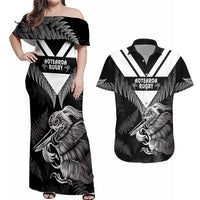 Aotearoa Silver Fern Rugby Custom Couples Matching Off Shoulder Maxi Dress and Hawaiian Shirt 2024 Go Kiwi