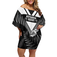 Aotearoa Silver Fern Rugby Custom Off Shoulder Short Dress 2024 Go Kiwi LT14 Women Black - Polynesian Pride