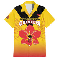 Orchids PNG Rugby Custom Family Matching Off The Shoulder Long Sleeve Dress and Hawaiian Shirt Go Champions Papua New Guinea