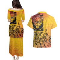 Marquesas Islands Couples Matching Puletasi and Hawaiian Shirt Marquesan Matatiki Fish Hook Patutiki LT14 - Polynesian Pride