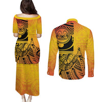 Marquesas Islands Couples Matching Puletasi and Long Sleeve Button Shirt Marquesan Matatiki Fish Hook Patutiki LT14 - Polynesian Pride