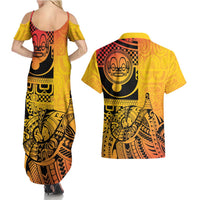 Marquesas Islands Couples Matching Summer Maxi Dress and Hawaiian Shirt Marquesan Matatiki Fish Hook Patutiki LT14 - Polynesian Pride