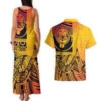 Marquesas Islands Couples Matching Tank Maxi Dress and Hawaiian Shirt Marquesan Matatiki Fish Hook Patutiki LT14 - Polynesian Pride