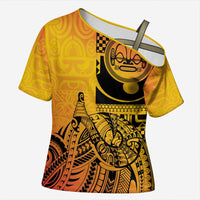 Marquesas Islands Cross Shoulder Shirt Marquesan Matatiki Fish Hook Patutiki LT14 Female Yellow - Polynesian Pride