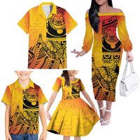 Marquesas Islands Family Matching Off The Shoulder Long Sleeve Dress and Hawaiian Shirt Marquesan Matatiki Fish Hook Patutiki - Polynesian Pride
