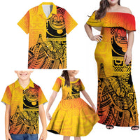 Marquesas Islands Family Matching Off Shoulder Maxi Dress and Hawaiian Shirt Marquesan Matatiki Fish Hook Patutiki LT14 - Polynesian Pride