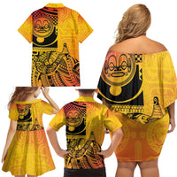 Marquesas Islands Family Matching Off Shoulder Short Dress and Hawaiian Shirt Marquesan Matatiki Fish Hook Patutiki LT14 - Polynesian Pride