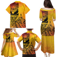 Marquesas Islands Family Matching Puletasi and Hawaiian Shirt Marquesan Matatiki Fish Hook Patutiki - Polynesian Pride