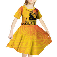Marquesas Islands Kid Short Sleeve Dress Marquesan Matatiki Fish Hook Patutiki LT14 - Polynesian Pride