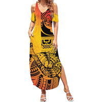 Marquesas Islands Summer Maxi Dress Marquesan Matatiki Fish Hook Patutiki LT14 Women Yellow - Polynesian Pride