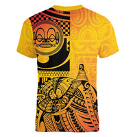 Marquesas Islands Women V-Neck T-Shirt Marquesan Matatiki Fish Hook Patutiki LT14 - Polynesian Pride