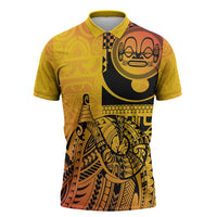 Marquesas Islands Zipper Polo Shirt Marquesan Matatiki Fish Hook Patutiki LT14 Yellow - Polynesian Pride