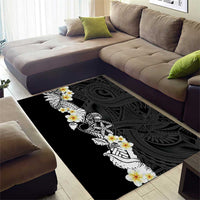 Black Samoa Tattoo Area Rug Plumeria Samoan Ocean Tatau Pattern - Polynesian Pride