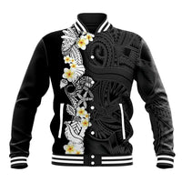 Black Samoa Tattoo Baseball Jacket Plumeria Samoan Ocean Tatau Pattern LT14 Unisex Black - Polynesian Pride