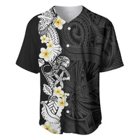 Black Samoa Tattoo Baseball Jersey Plumeria Samoan Ocean Tatau Pattern LT14 Black - Polynesian Pride