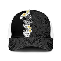 Black Samoa Tattoo Baseball Net Cap Plumeria Samoan Ocean Tatau Pattern LT14 One Size White Black - Polynesian Pride