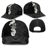 Black Samoa Tattoo Baseball Net Cap Plumeria Samoan Ocean Tatau Pattern LT14 - Polynesian Pride