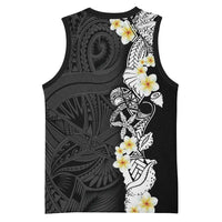 Black Samoa Tattoo Basketball Jersey Plumeria Samoan Ocean Tatau Pattern LT14 - Polynesian Pride