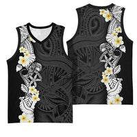 Black Samoa Tattoo Basketball Jersey Plumeria Samoan Ocean Tatau Pattern LT14 - Polynesian Pride