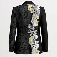 Black Samoa Tattoo Blazer Plumeria Samoan Ocean Tatau Pattern - Polynesian Pride