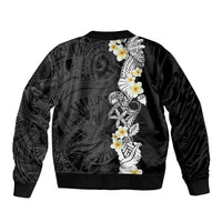 Black Samoa Tattoo Bomber Jacket Plumeria Samoan Ocean Tatau Pattern LT14 - Polynesian Pride