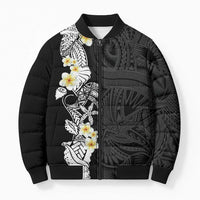 Black Samoa Tattoo Bomber Puffer Jacket Plumeria Samoan Ocean Tatau Pattern LT14 Unisex Black - Polynesian Pride